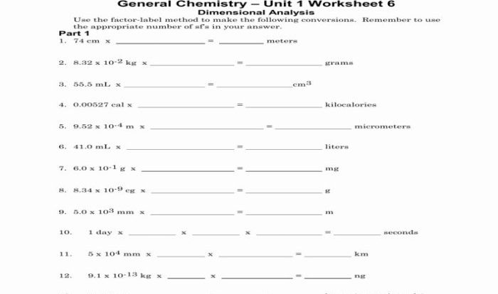 Chemistry unit 1 worksheet 6 dimensional analysis